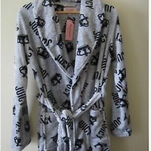 Juicy couture luxe robe heather gray crown toss print house coat woman's L/XL